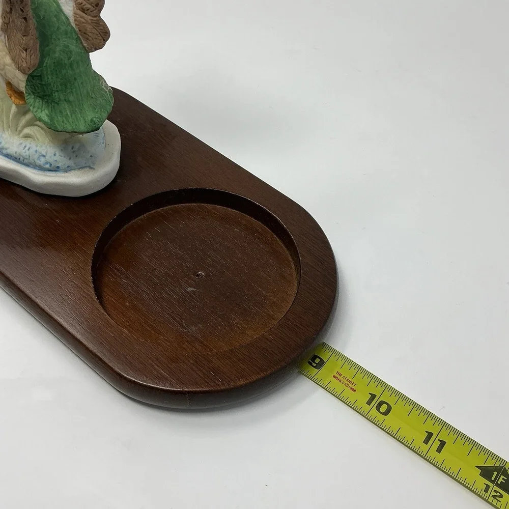 Vintage Mallard Duck Ceramic Figurine Wood Base Ashtray Holder Cabin Decor